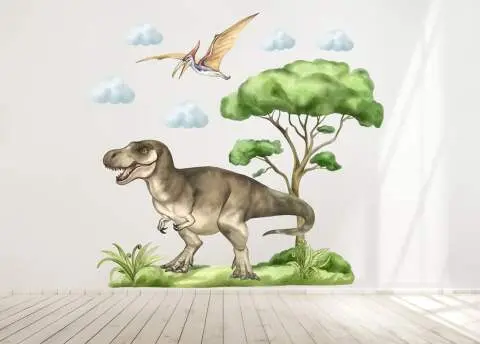 Stickers Muraux Dinosaures 3D Pour Chambre D’enfant – Triceratops Et T-Rex, Autocollants Vinyle Amovibles, 2 Feuilles 90 Cm - 7