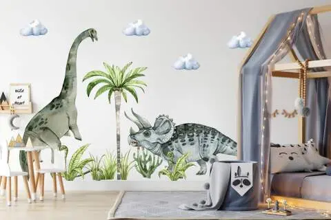 Autocollants Muraux Adorables Pour Chambre D'enfant | Dinosaures Et Plantes 80x144 Cm 95886015