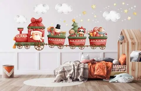 Autocollant Murale Père Noël Traversant Le Mur - Déco De Noël Pour Salon, Cuisine, Chambre, Bureau, École (35x40 Cm, PVC, Pose Facile)