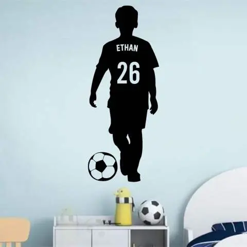 Autocollant Mural Personnalisé Joueur Football Garçon Fille - Sticker Chambre Enfant Avec Prénom