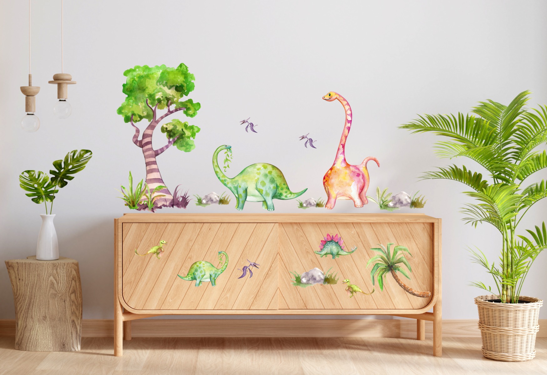 Sticker mural - Dinosaures aquarelles
