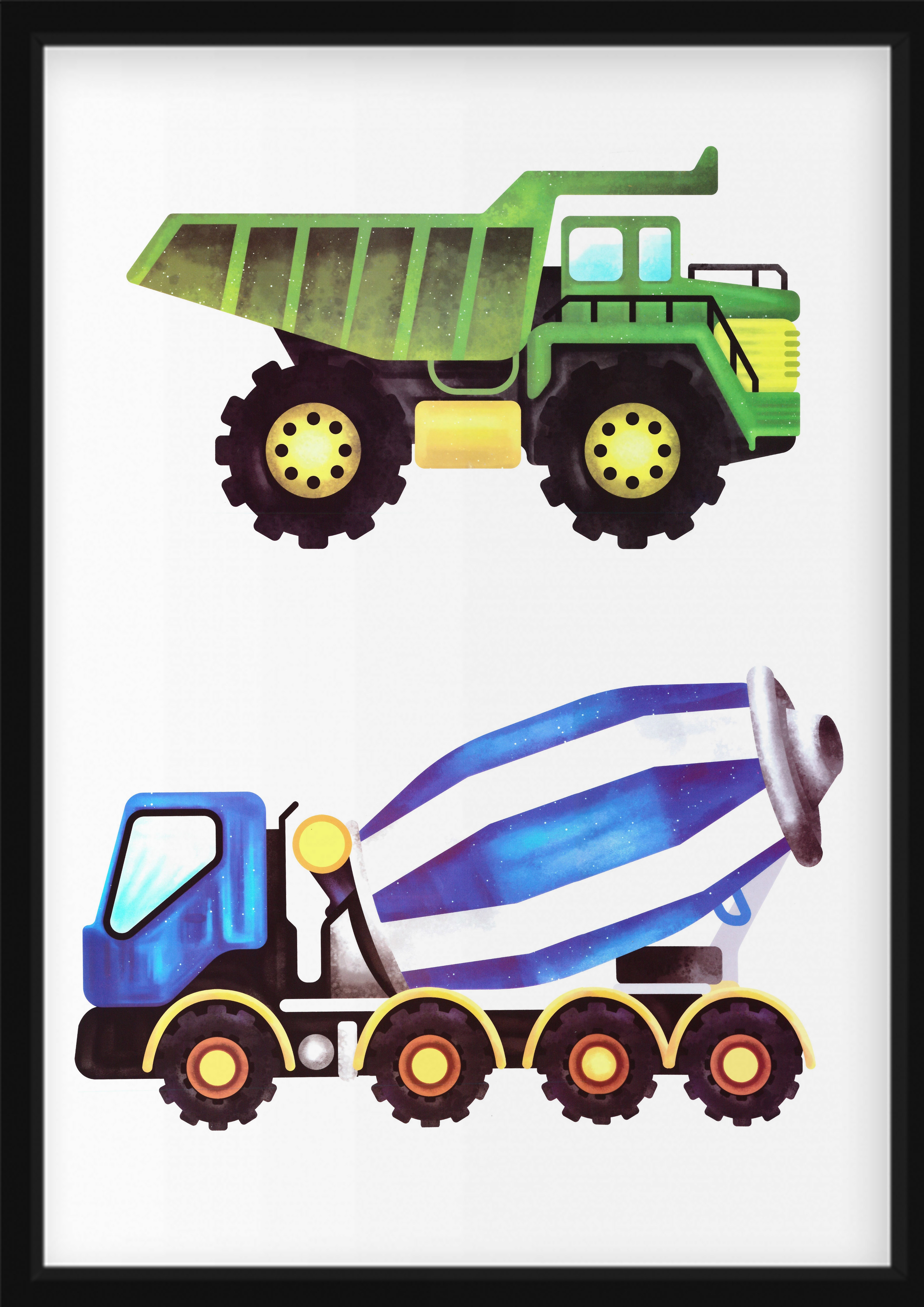 Affiche - Camion à benne basculante et bétonnière