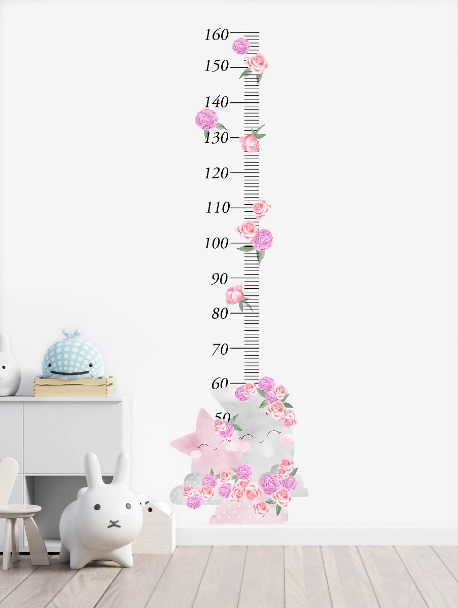 Sticker mural - Mesure de hauteur / Lune / Rose