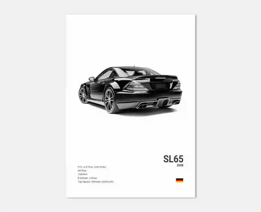 Affiche – Voiture de sport de luxe noir et blanc / SL 65 2008  / Blanche