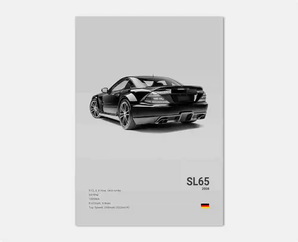 Affiche – Voiture de sport de luxe noir et blanc /  SL 65 2008 / Grise