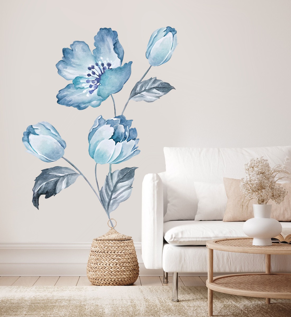 Sticker Mural - Fleurs bleues