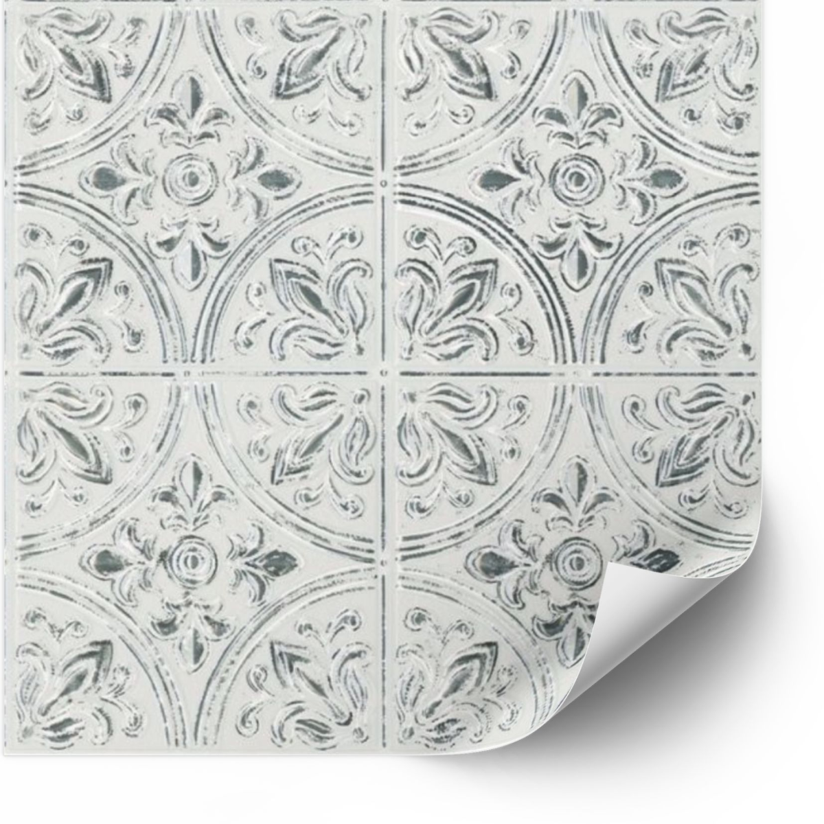 Sticker Carrelage - Carrelage imitation métal blanc antique / 24 pcs