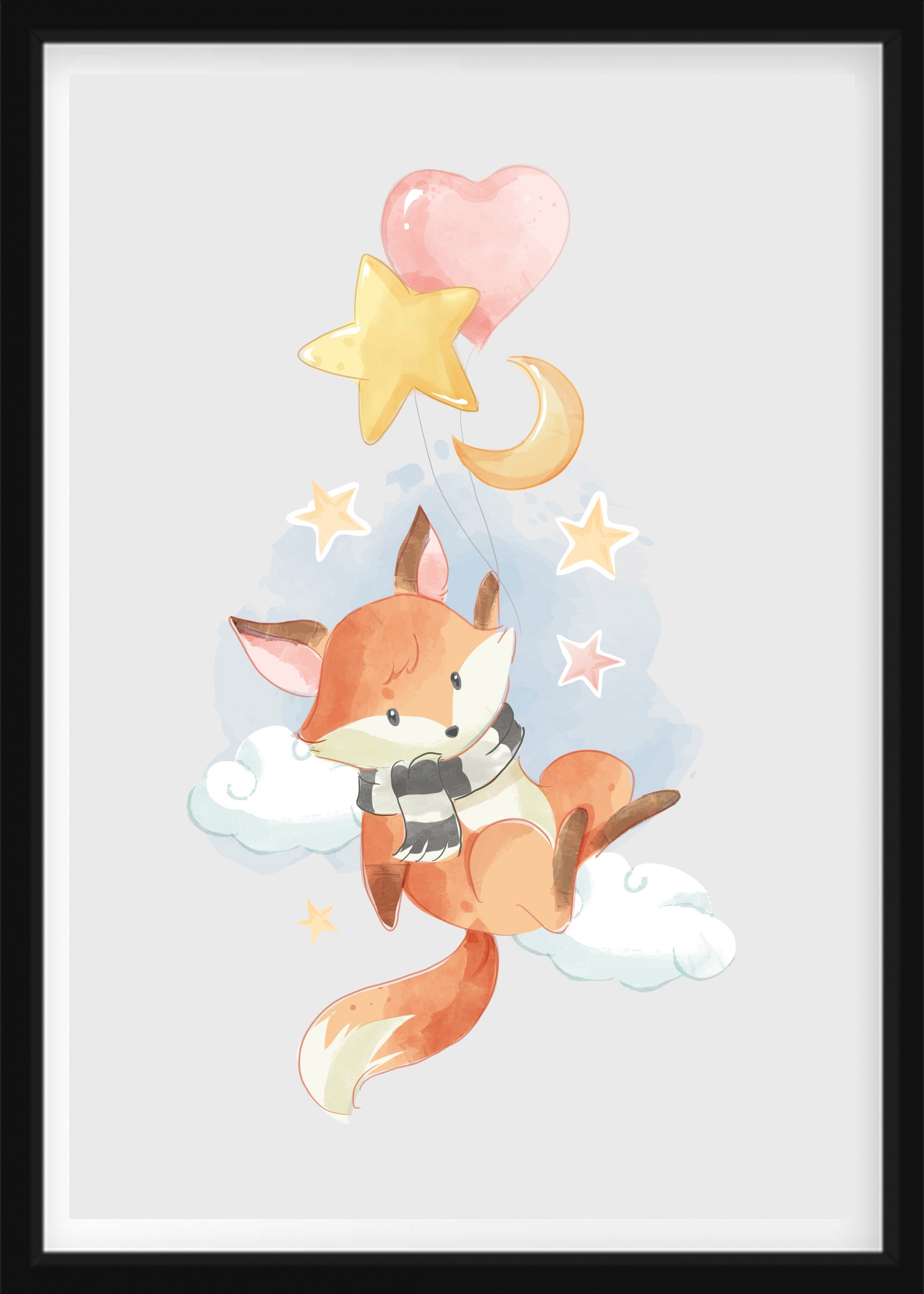 AFFICHE - Renard avec étoile et lune