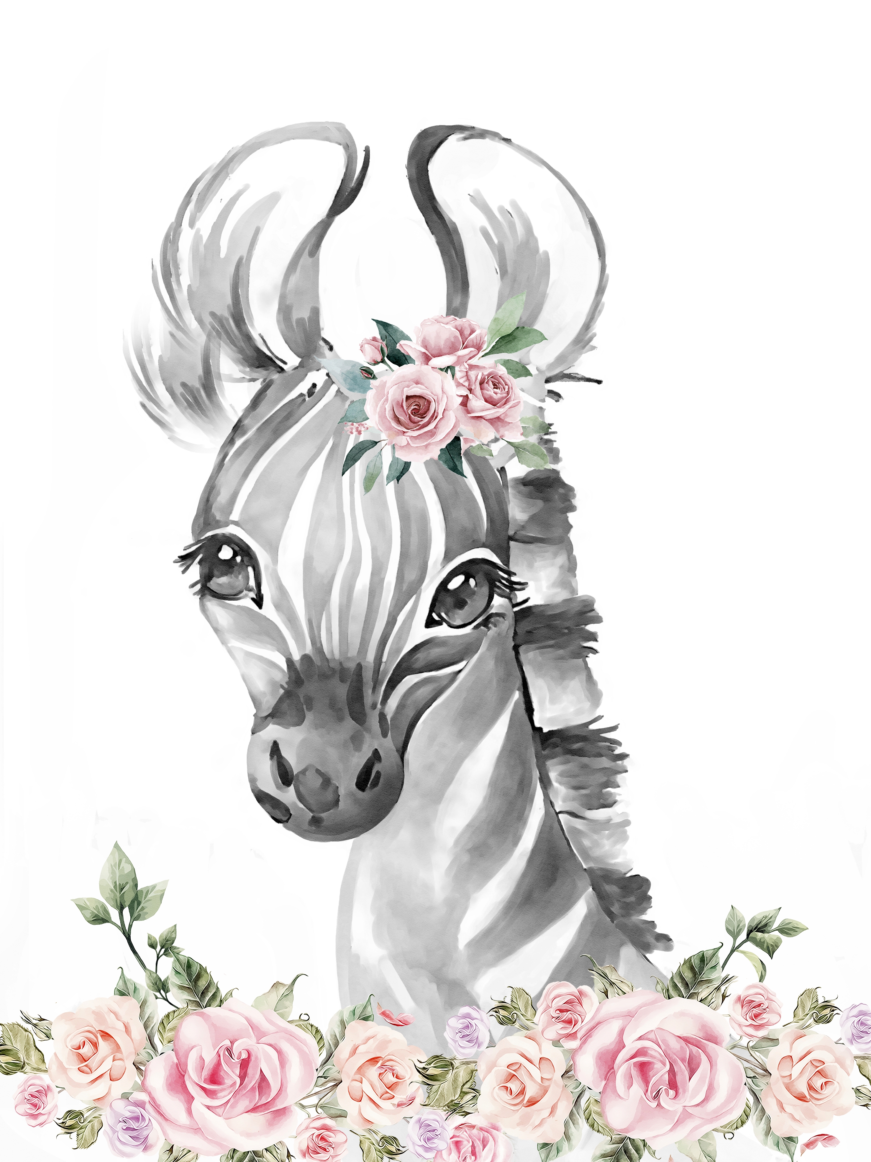 Affiche - Zèbre avec des fleurs