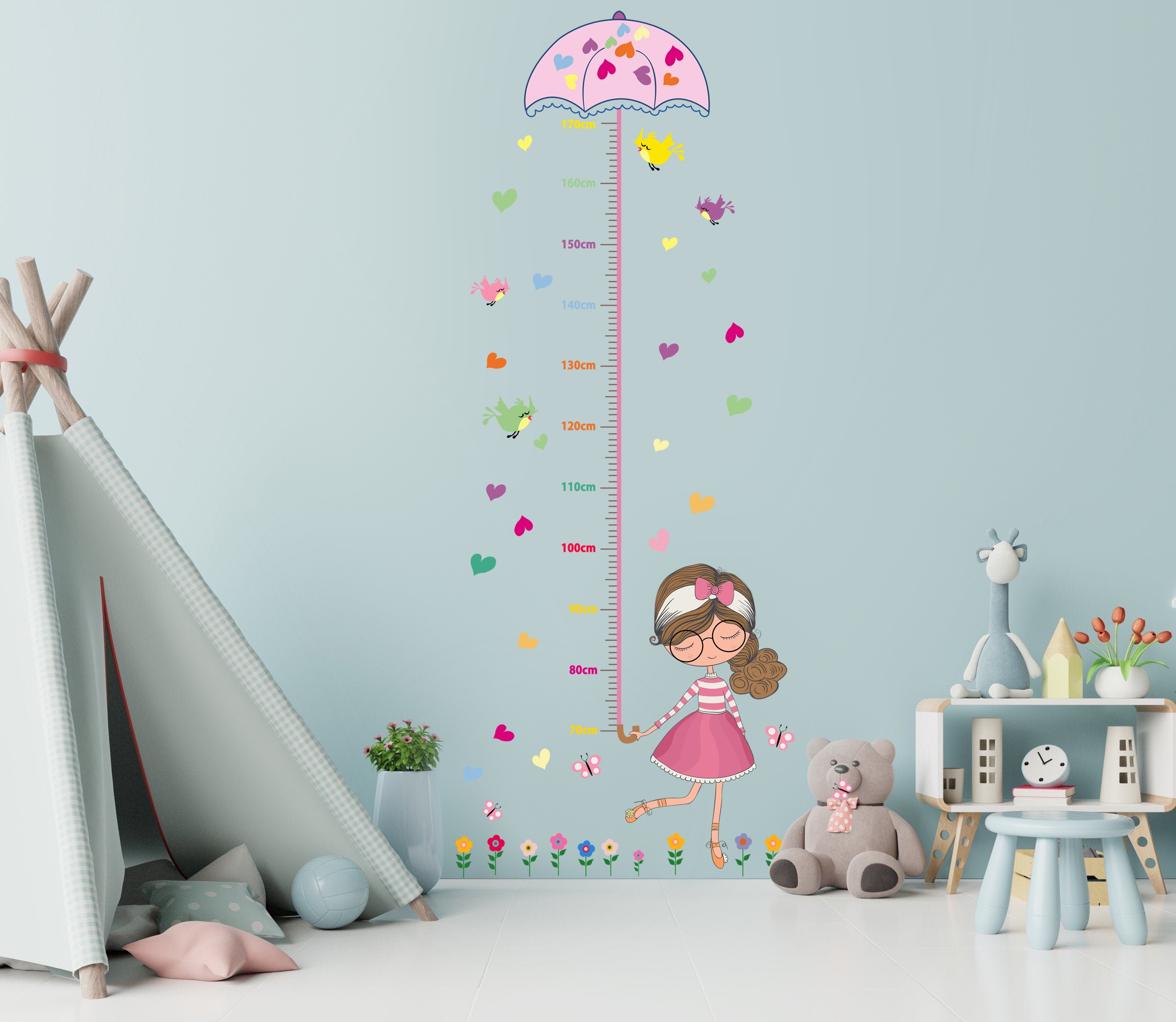 Sticker mural - Fille en rose / Mesure de la taille