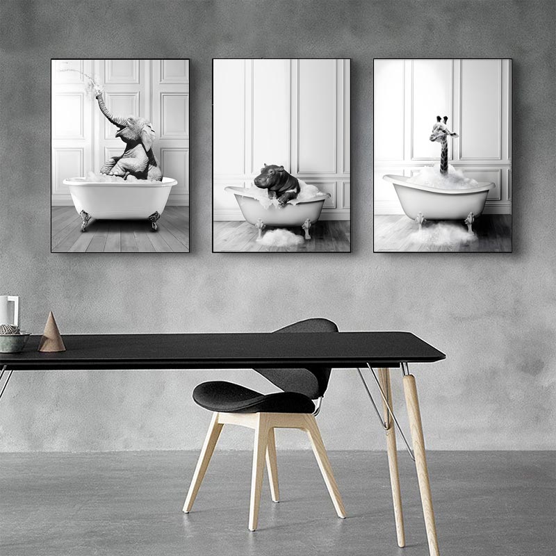 Affiches – Animaux de décoration de salle de bain nordique / Lot de 3