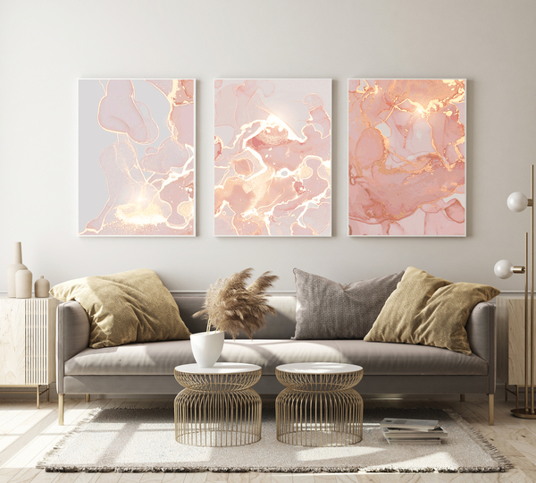 Affiches -   Modèle de mur rose  /  Ensemble de 3