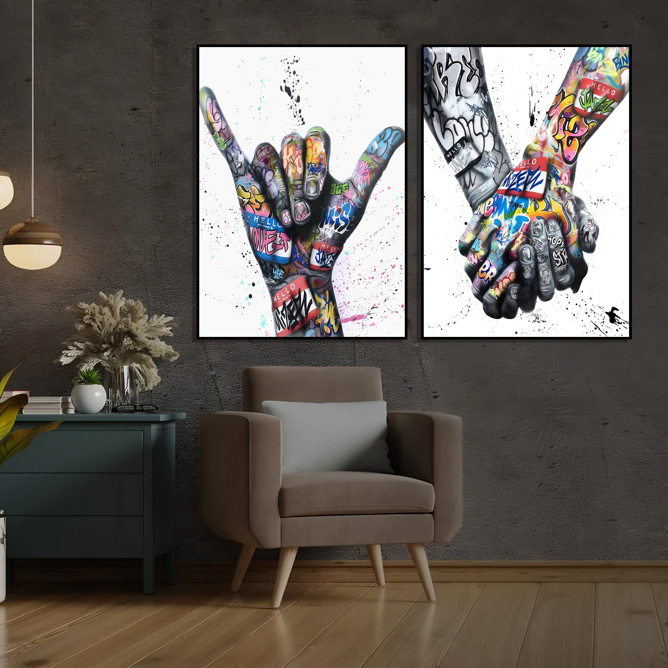 Affiches - Street Graffiti Baiser / Mains / Lot de 2