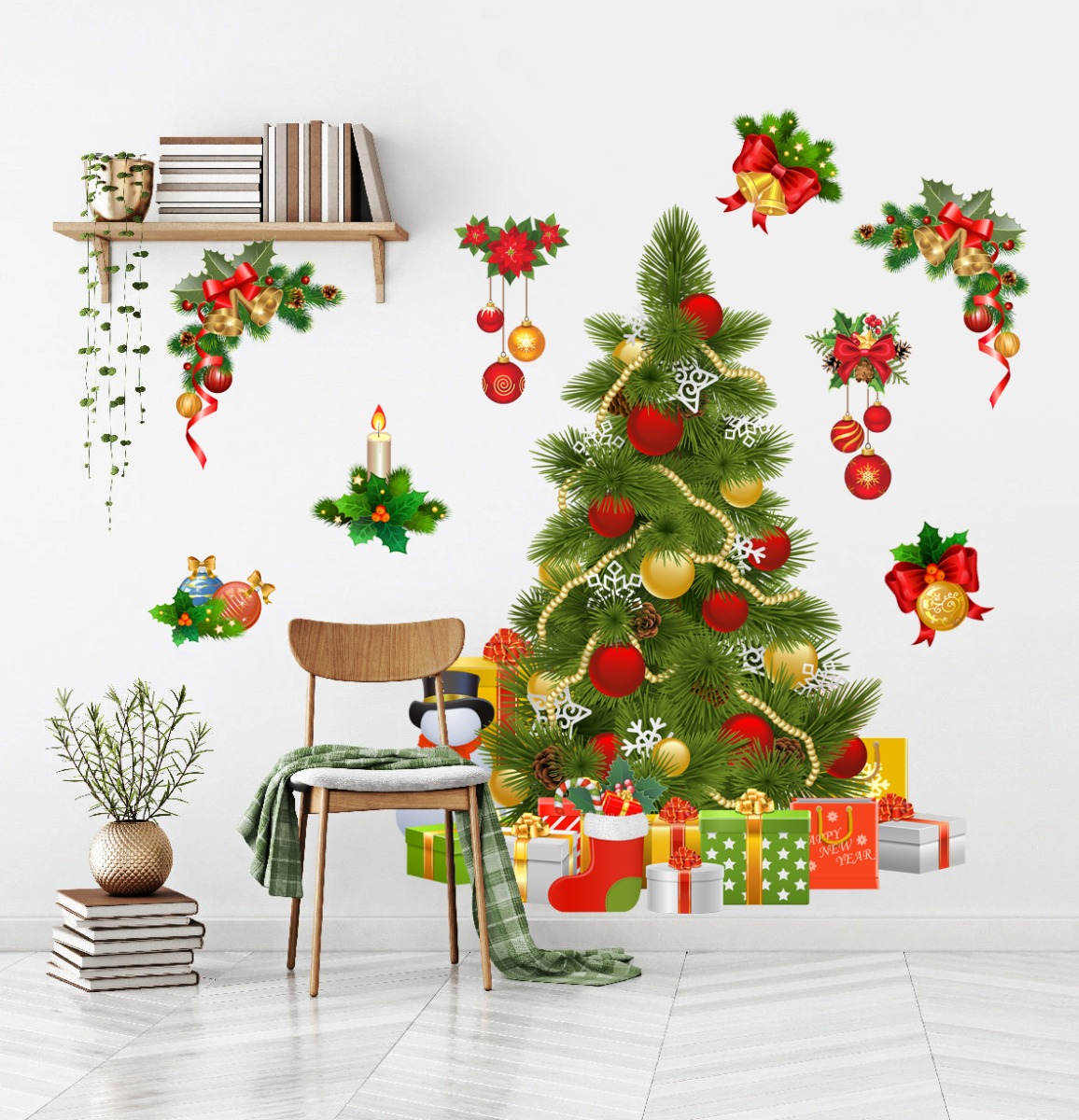 Sticker mural – Noël / Arbre et décorations