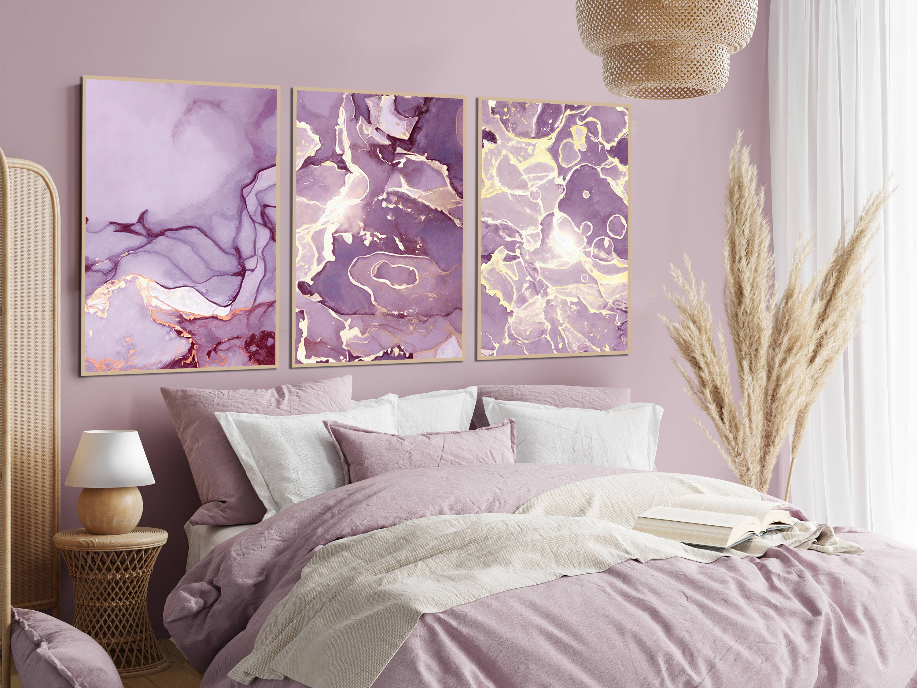 Affiches -   Motif marbre rose violet  /  Ensemble de 3