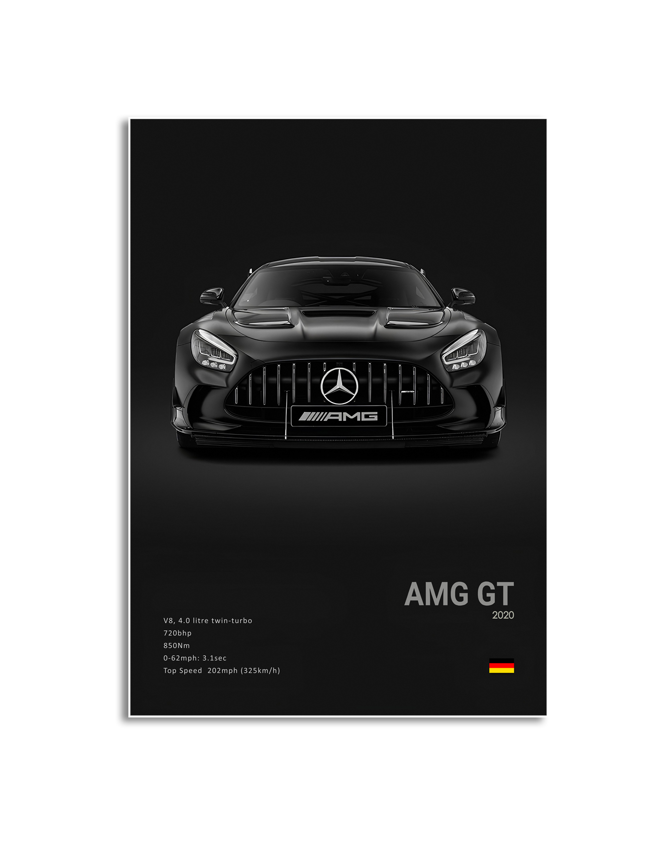 Affiche – Voiture de sport de luxe noir et blanc / AMG GT 2020 / Noire