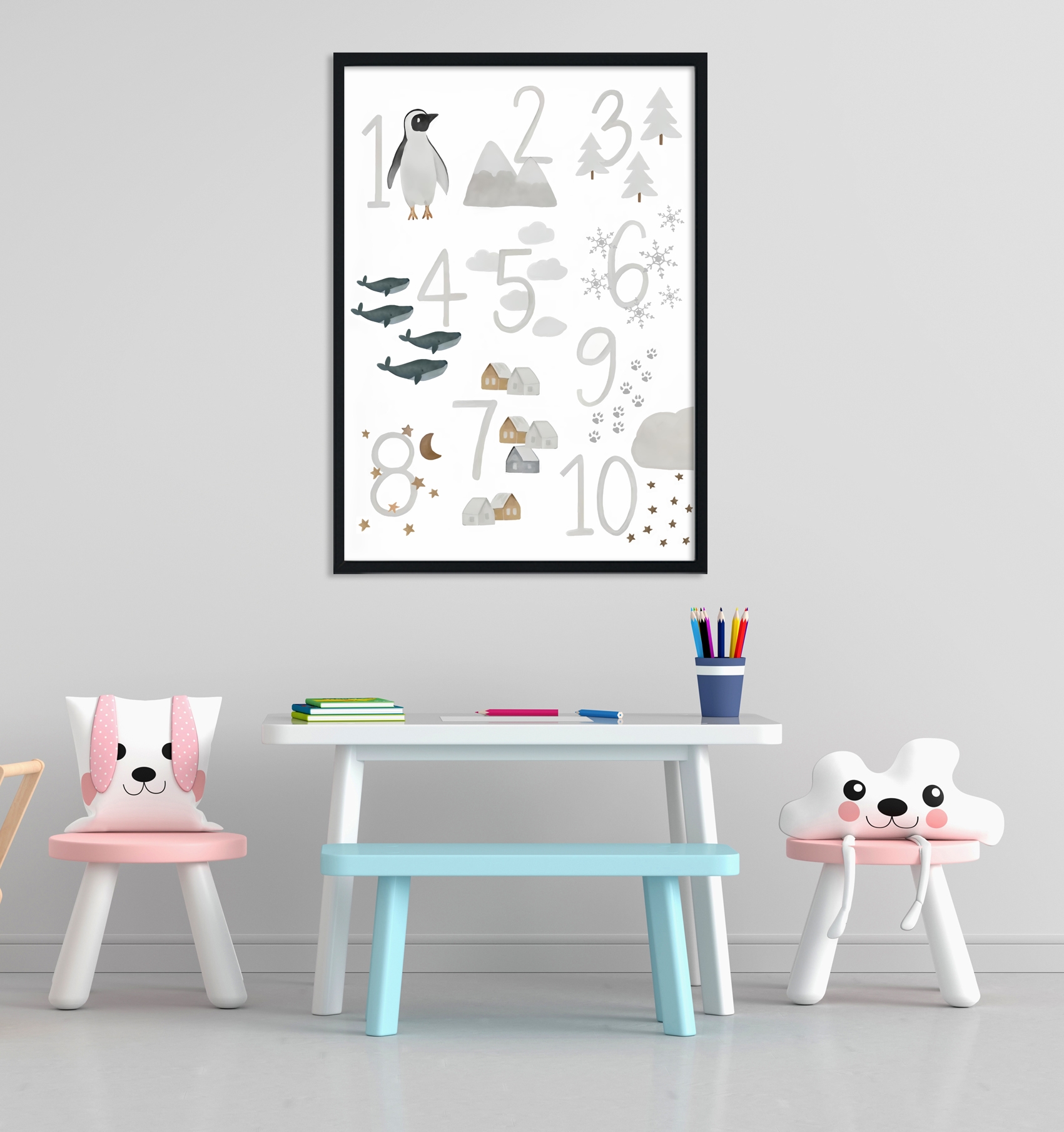 Affiche - Animaux dans la neige / Chiffres