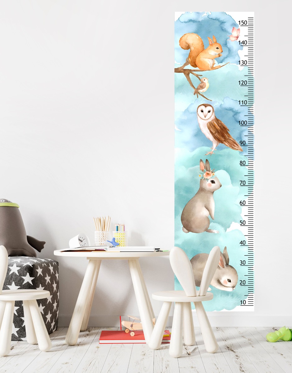 Sticker mural - Lapins et Hibou / Mesure de la hauteur