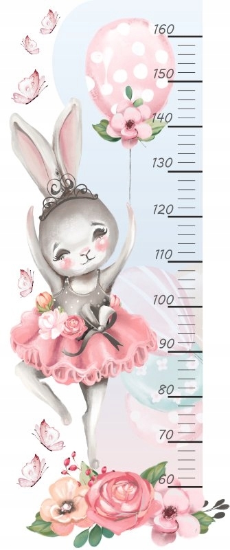 Sticker mural - Lapin avec ballon / Mesure de hauteur