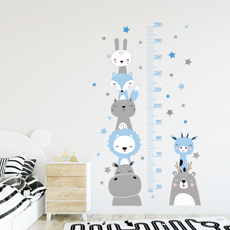Sticker Mural  - Boho Animals Bleu / Mesure de hauteur