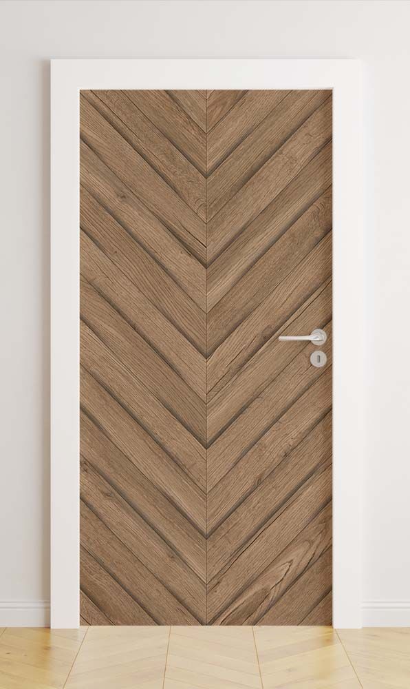 Autocollants de porte - Design bois Chevron / peler et coller