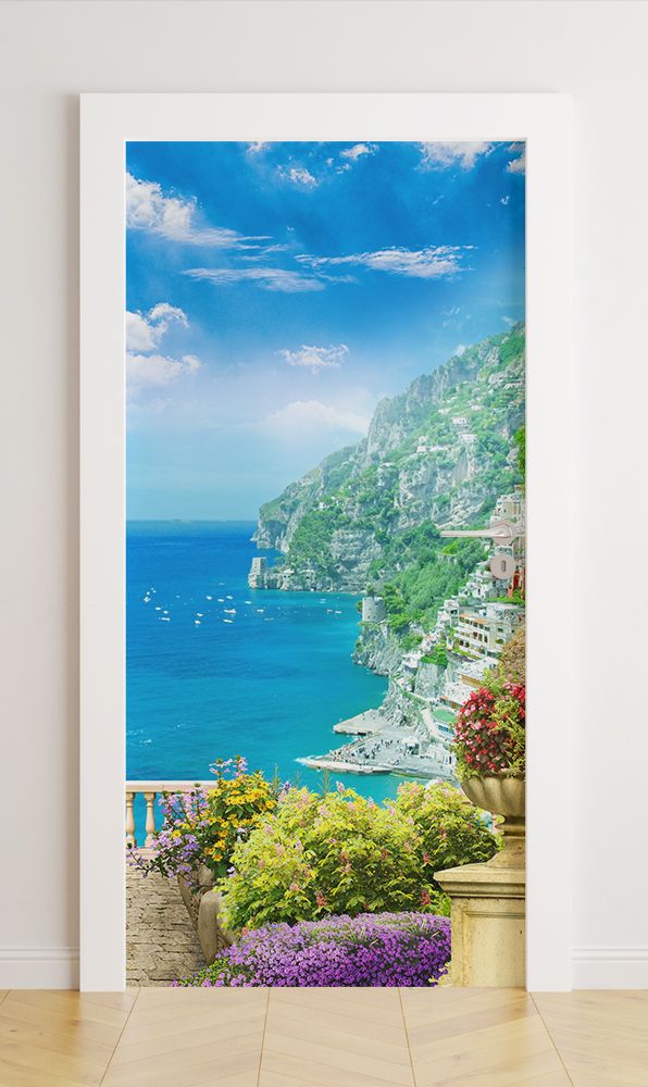 Autocollants de porte - Paysage côtier / Peler et coller