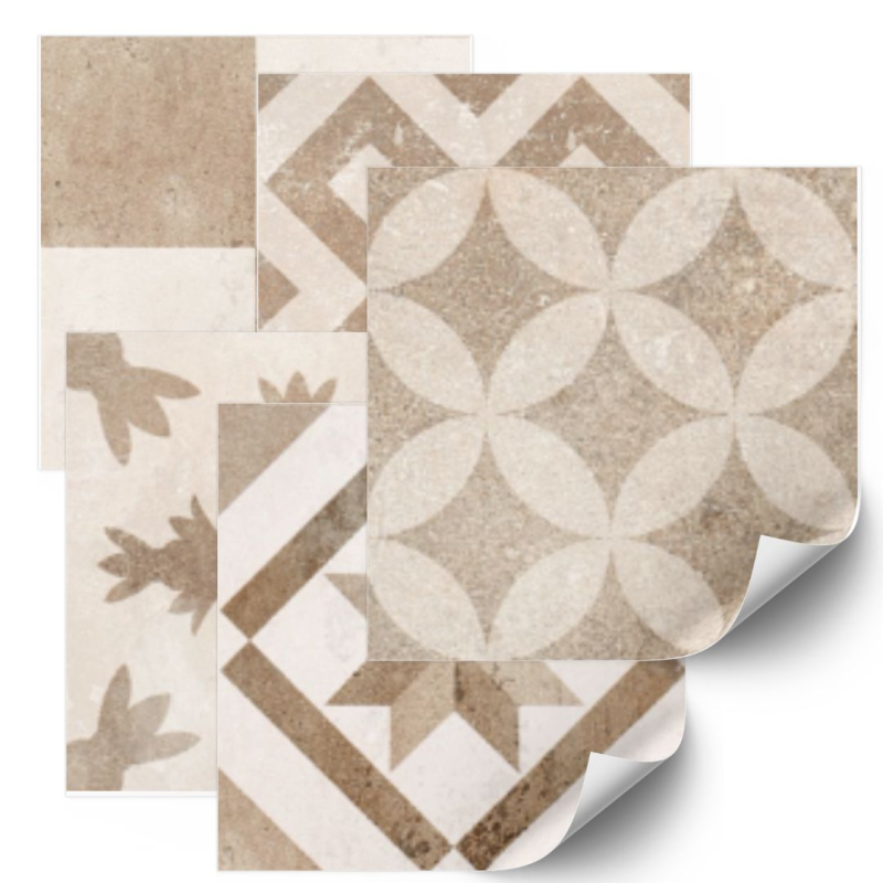 Sticker Carreaux - Motifs multiples / Marron / Rectangulaire - 24 pcs