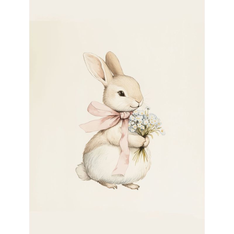 Illustration Encadrée Les Petites Collectionneurs – Monsieur Lapin – Cadre Hêtre 65x50 Cm