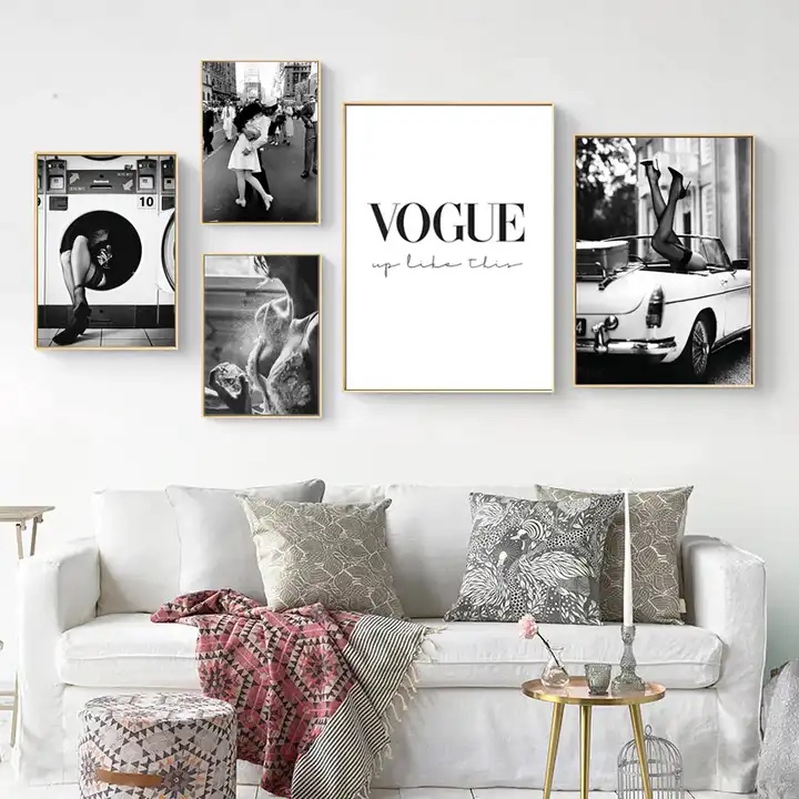 Affiche – Art de la mode en noir et blanc / VOGUE / Ensemble de 5