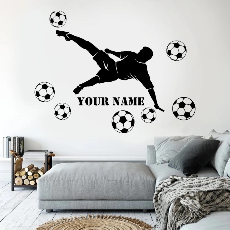 Sticker mural - Footballeur et Ballons de Football / Personnalisé / Transparent