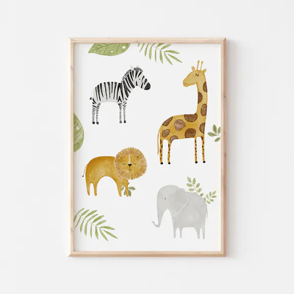 Affiche Safari / Animaux avec Feuilles