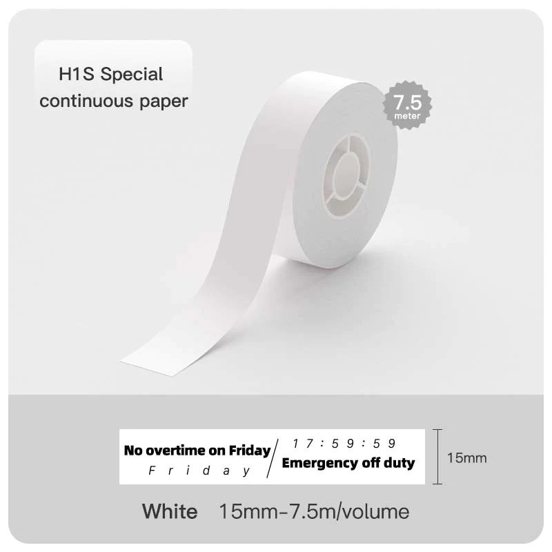 NIIMBOT Étiquettes Autocollants H1S / 15mm - 7,5 mètres / Blanc