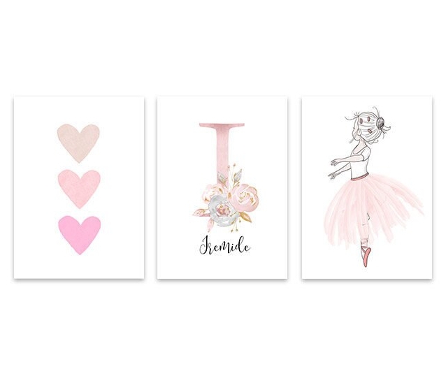 Affiche - Coeur et Ballerine  / Personnalisé / Lot de 3