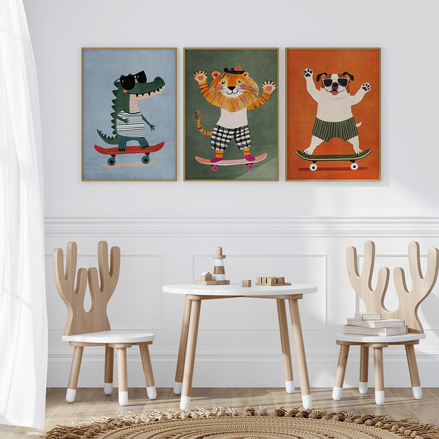 Affiche - Animaux en skateboard / Ensemble de 3