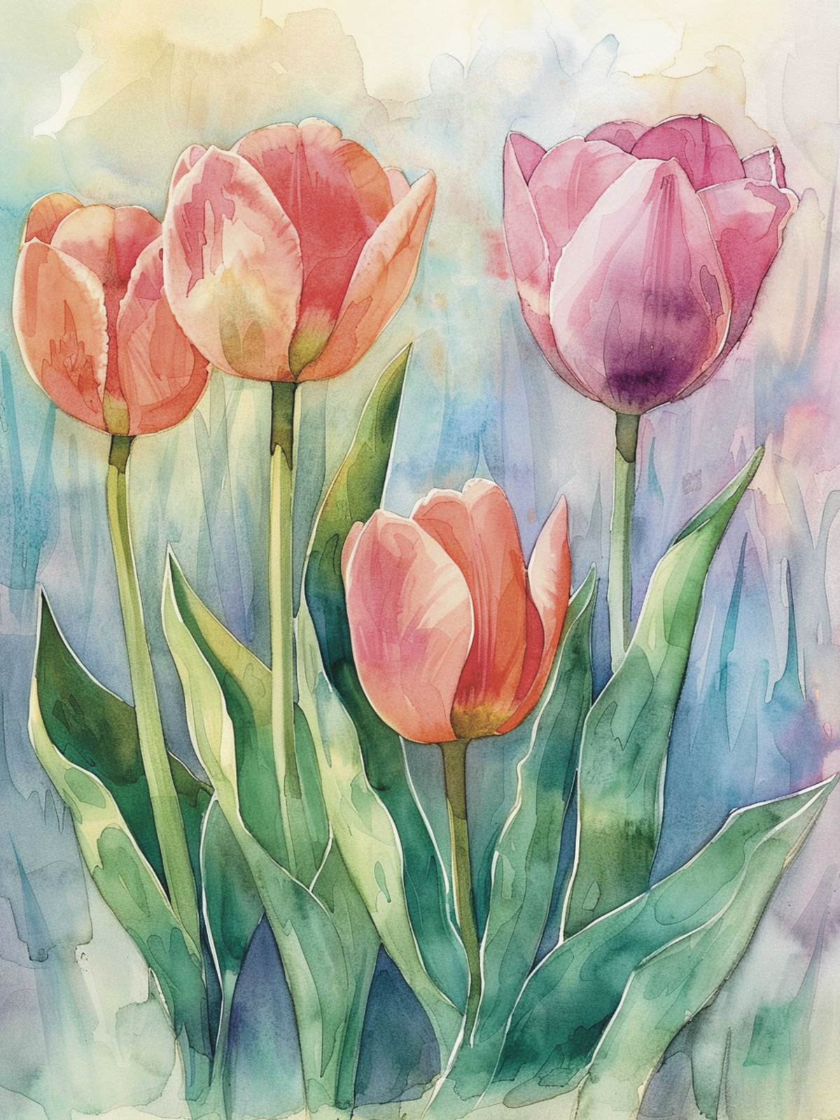 Affiche - Art Aquarelle Tulipes