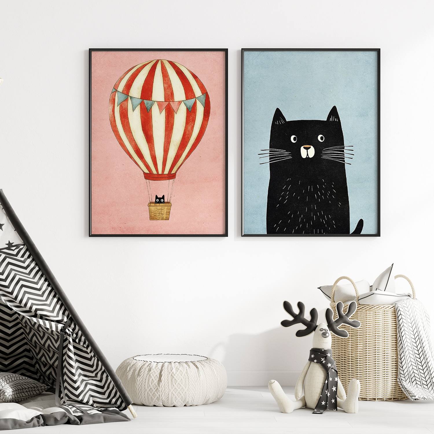 Affiche - Chat et Montgolfière / Ensemble de 2