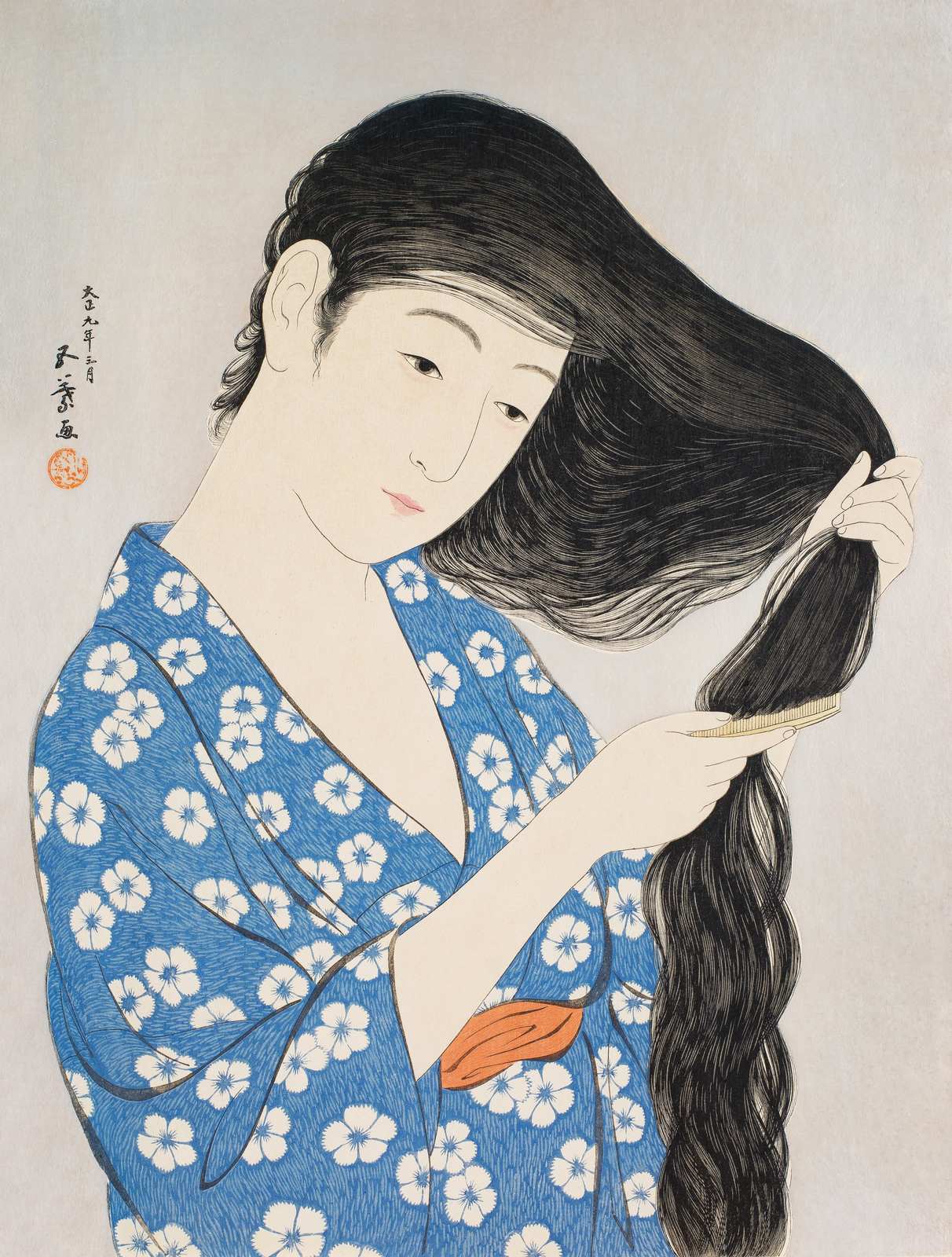 Poster - Femme Peignant Ses Cheveux