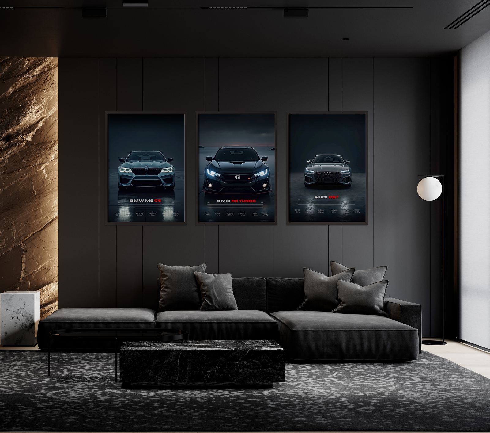 Poster - Voitures Audi, BMW et Civic / Ensemble de 3