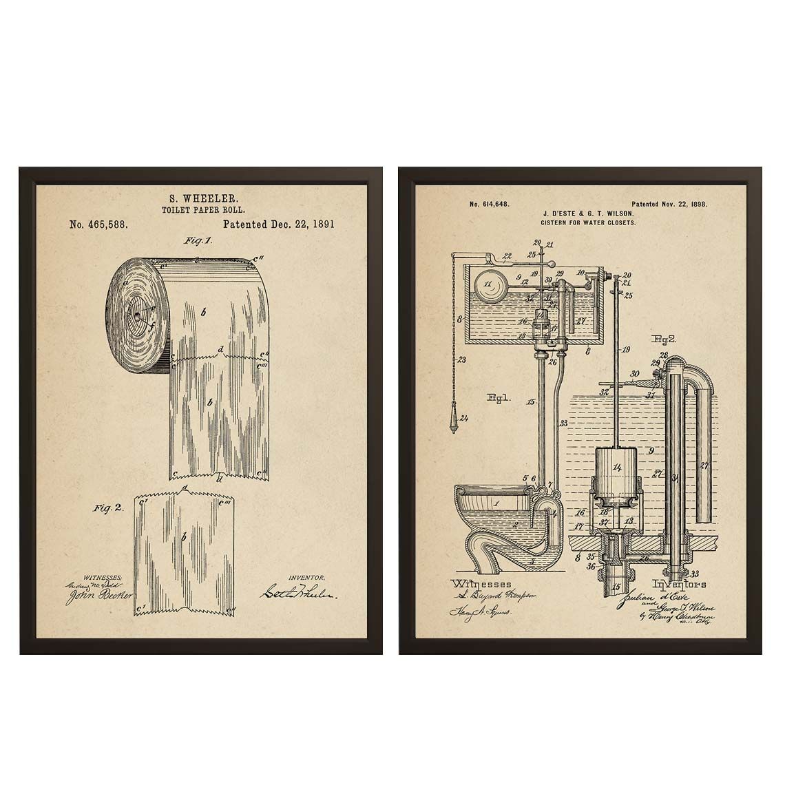 Affiche de dessin de brevet - Papier toilette et Citerne / Ensemble de 2