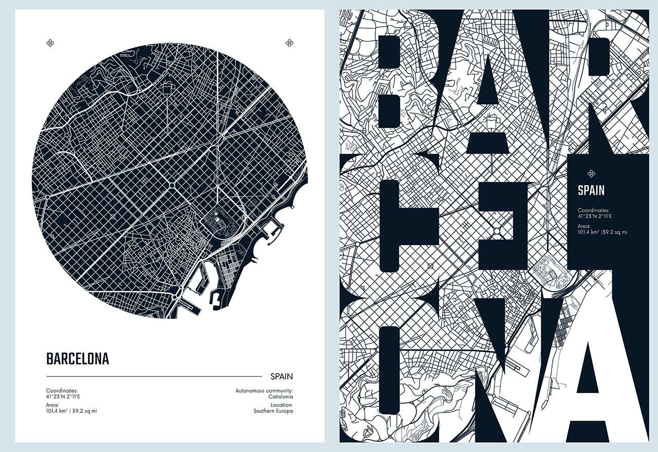 Affiche - Conception de Carte de Barcelone / Jeu de 2