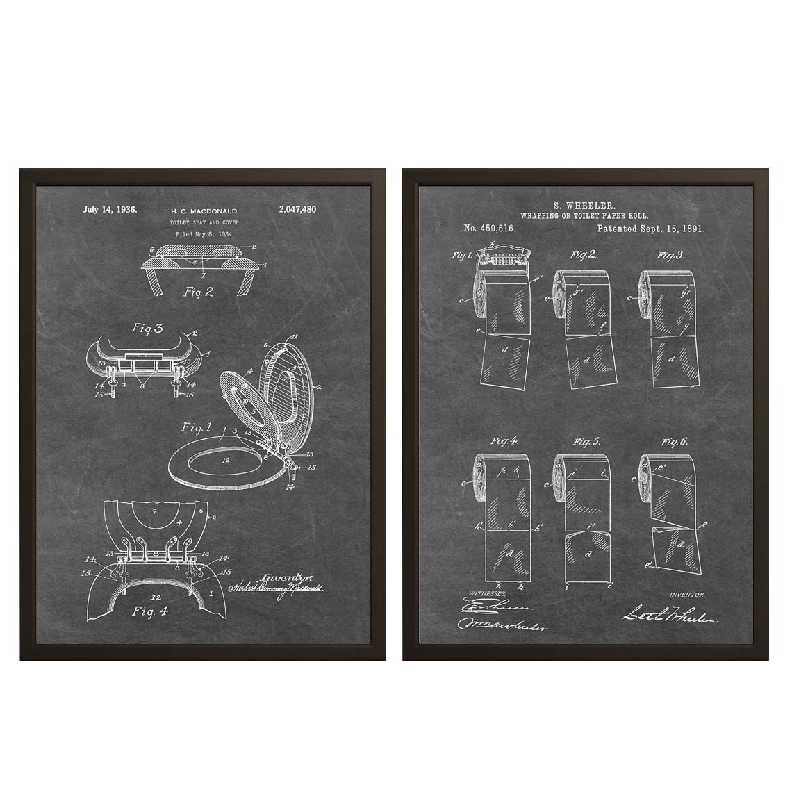 Affiche de dessin de brevet - Siège et couvercle de toilette / Ensemble de 2