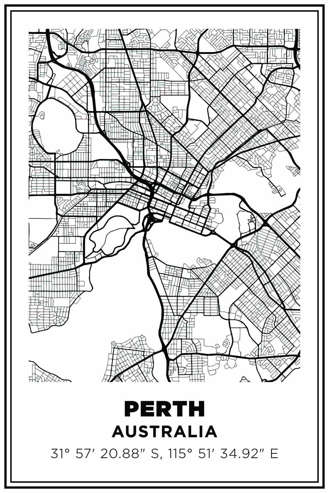 Affiche Carte de Perth Australie