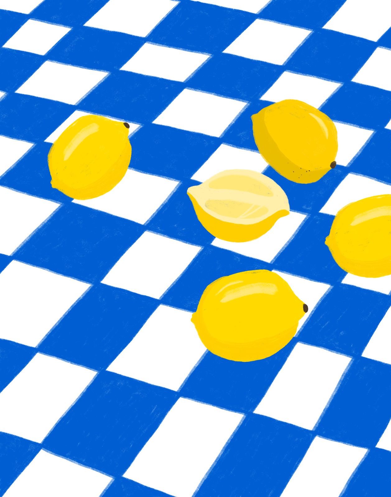 Affiche - Citrons sur Bleu à Carreaux