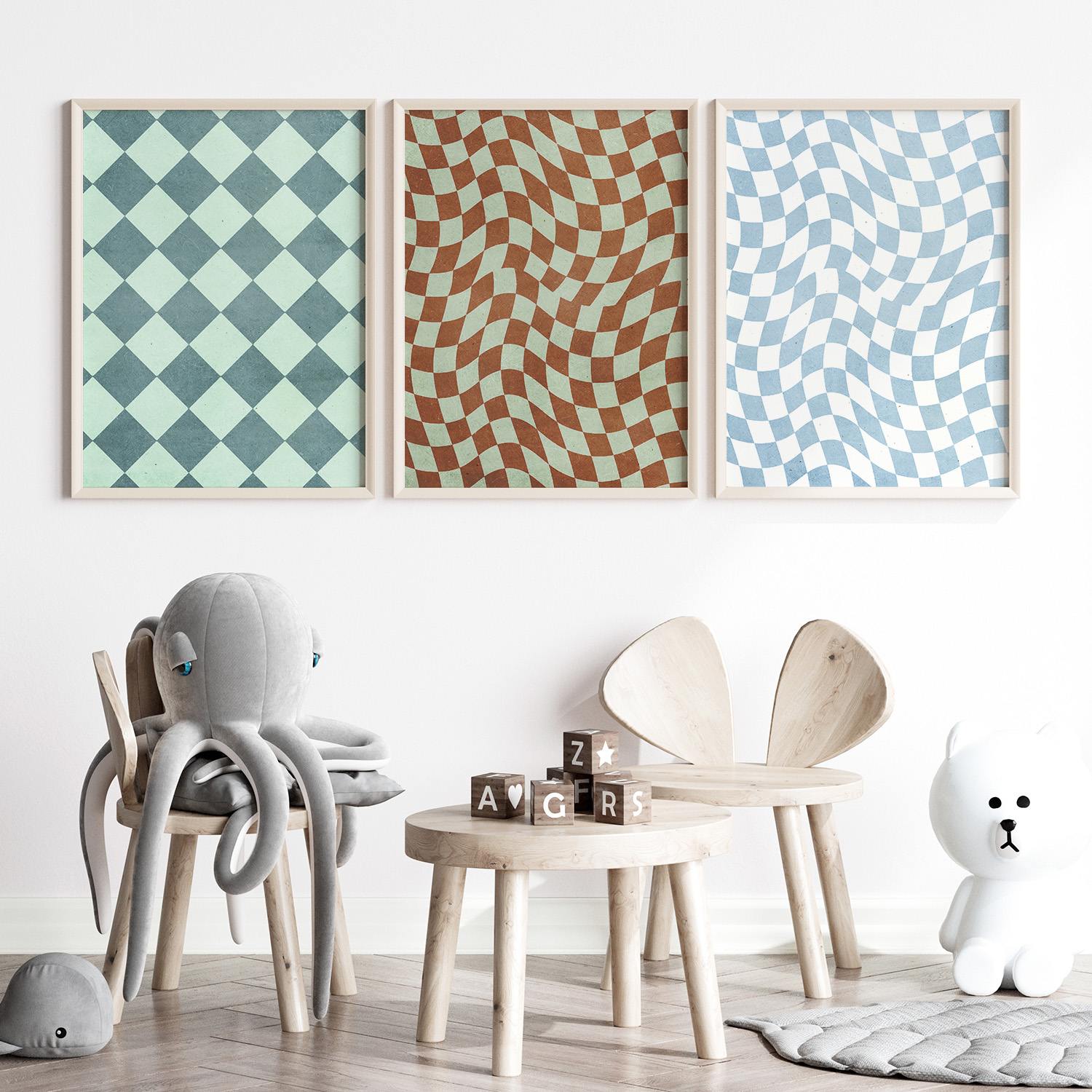 Affiche - Vagues et Damier Ensemble de 3