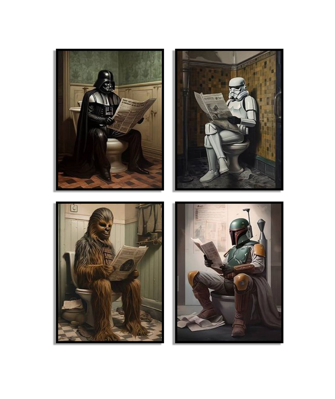 Ensemble de Posters de Personnages de Star Wars dans la Salle de Bain
