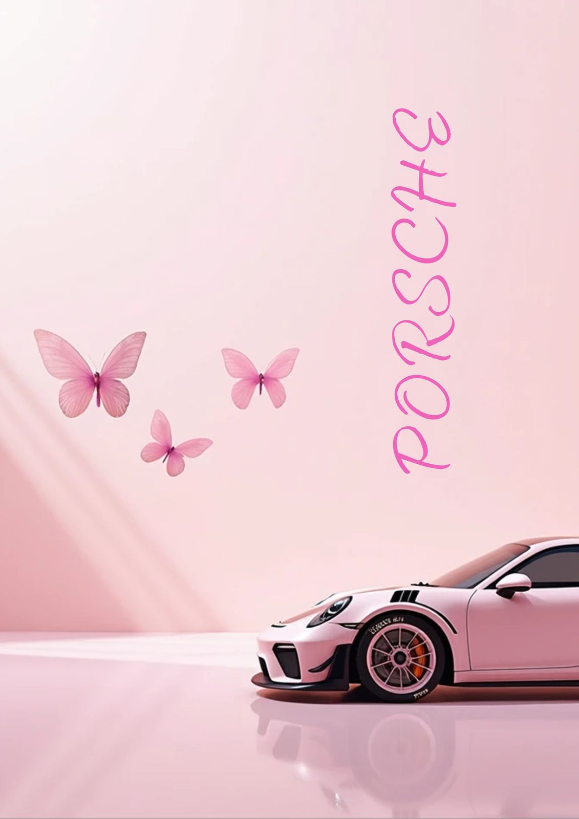 Poster - Voiture Rose et Papillons