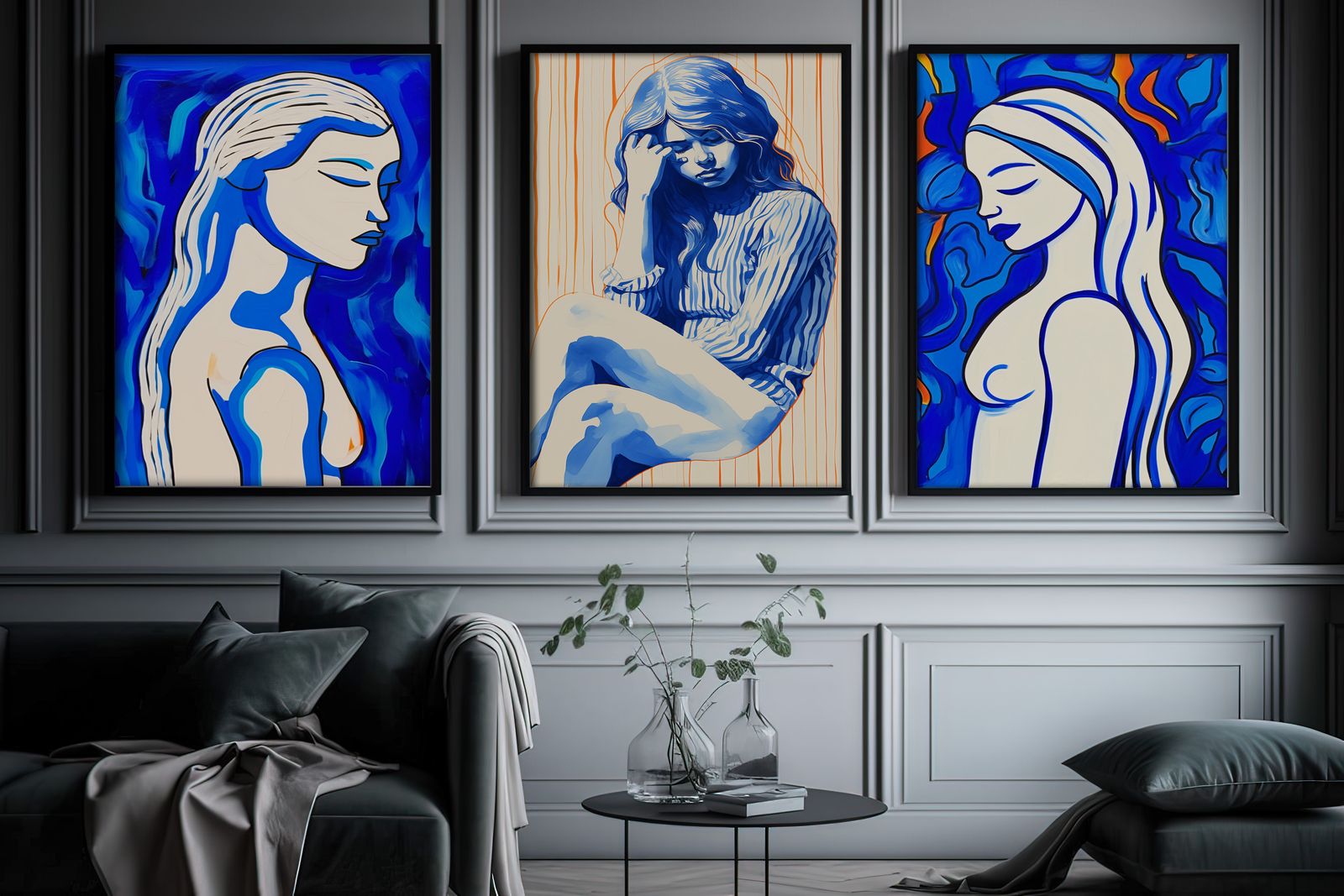 Affiche - Portraits Bleus Artistiques / Ensemble de 3