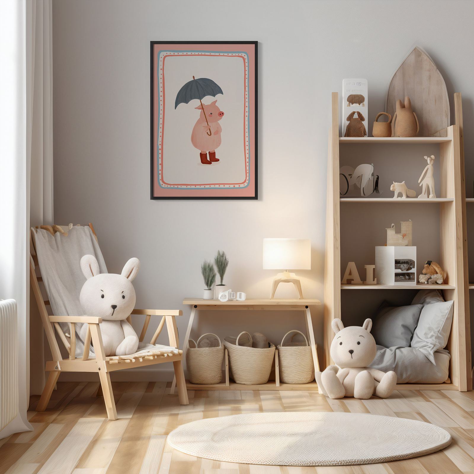 Affiche - Cochon avec Parapluie