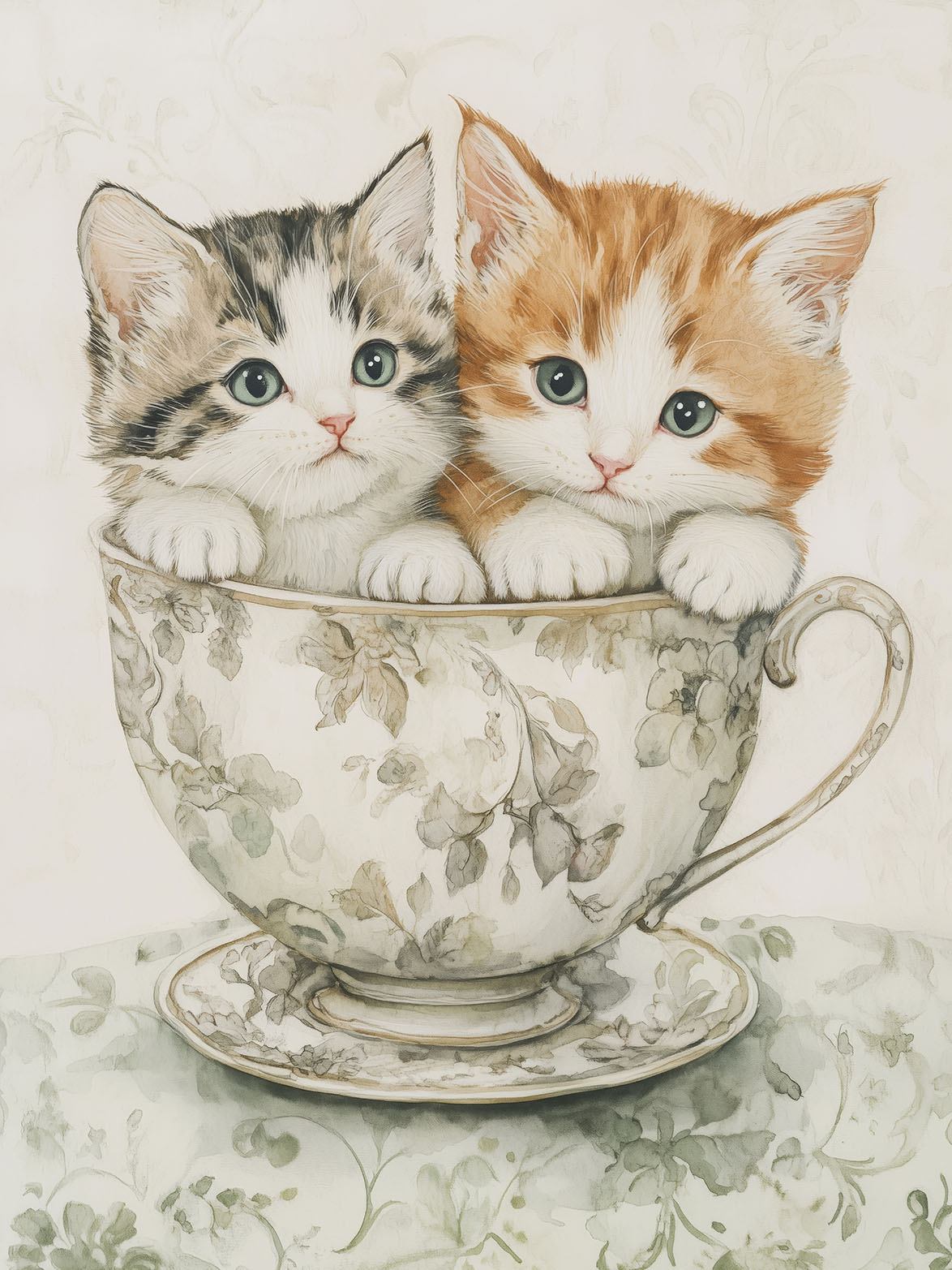 Affiche - Chatons Mignons dans une Tasse à Thé