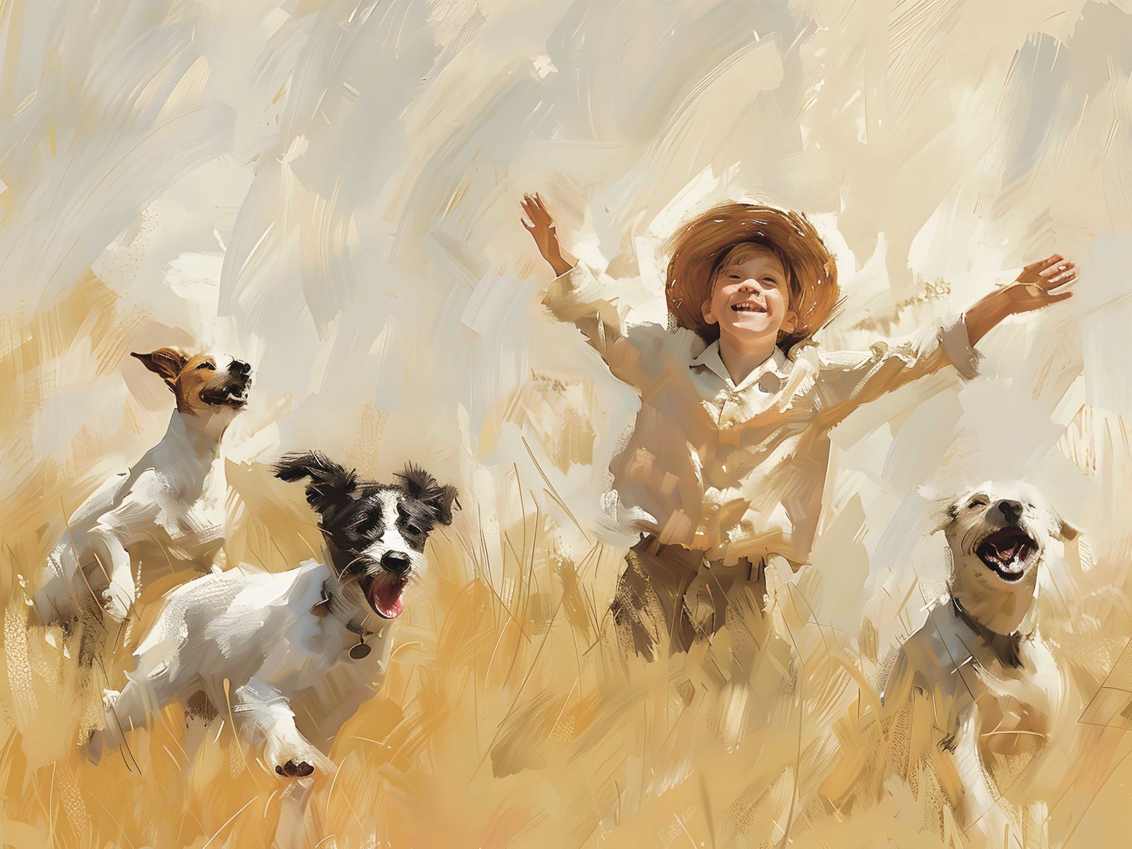 Affiche - Enfant Heureux avec Chiens